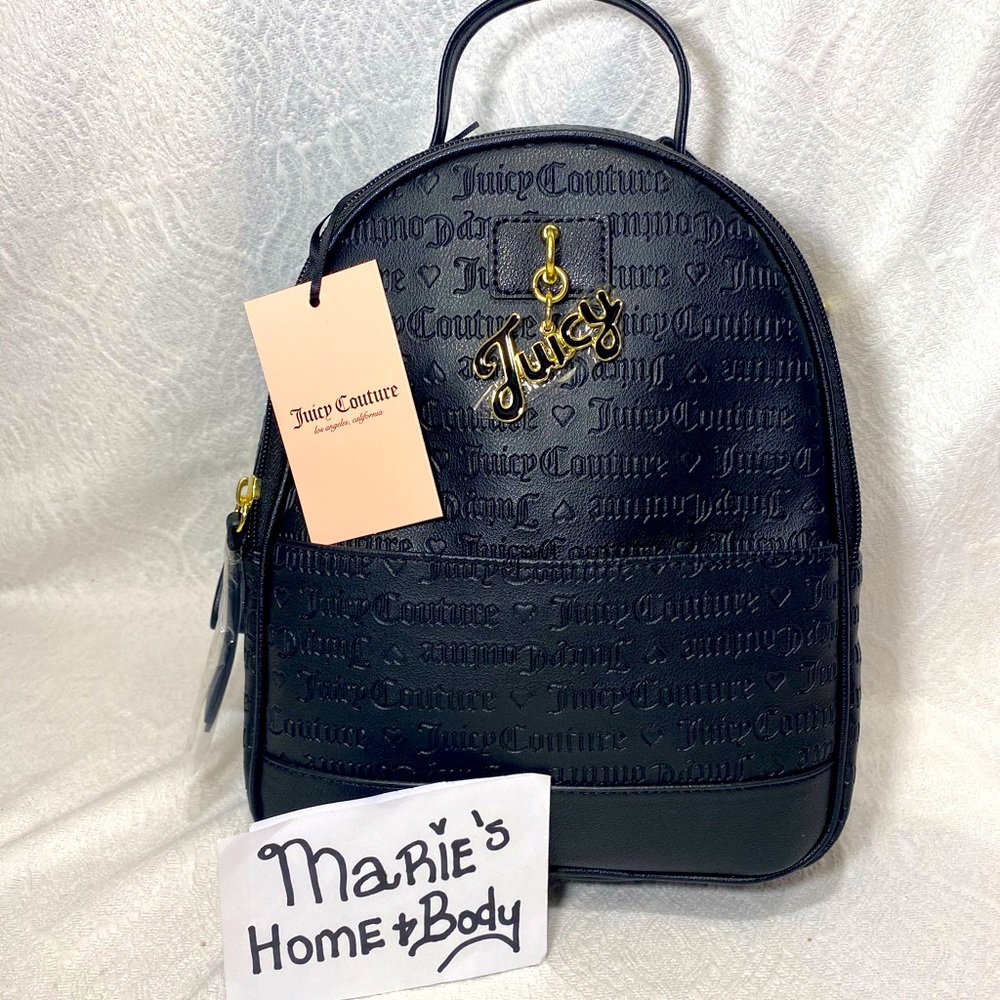 Juicy couture Womans small mini backpack back pack bag girls black deboss BNWT